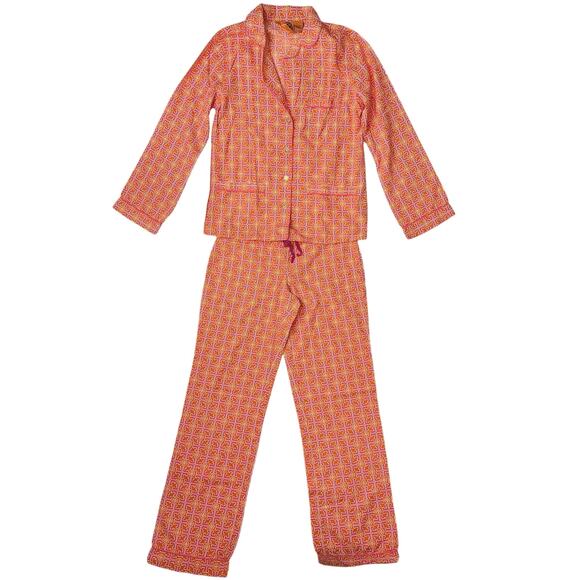 Tory Burch Multi Geometric Print Long Sleeve Collared 2 Piece Sleep Pajamas XS - Picture 1 of 10